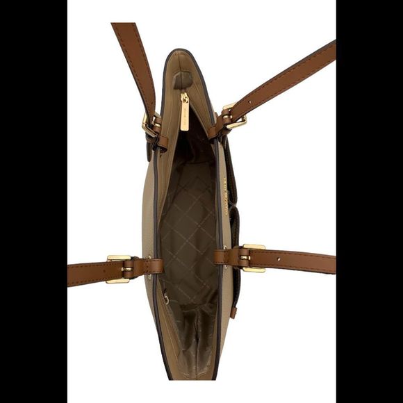 Michael Kors Jet Set MD Pebble Leather Pocket Tote Bag Camel Combo - Picture 3 of 3